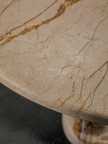 White Brown Marble Column Base Side Table - scene