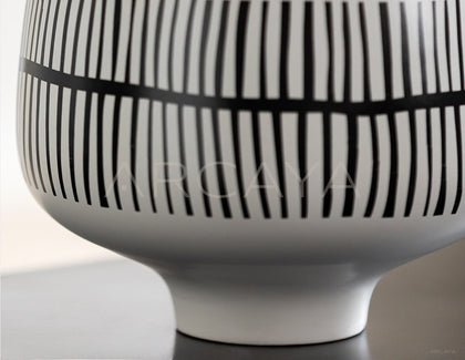 Hand Painted Black White Stripe Ceramic Vase - scene