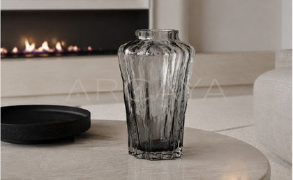 Handmade Ribbed Smoked Glass Vase - scene