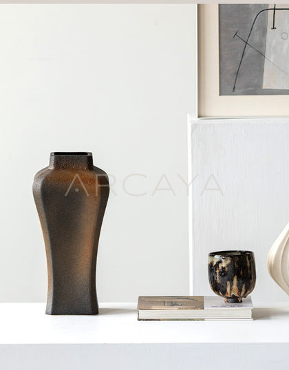 Vintage Kiln Glaze Square Ceramic Vase - scene