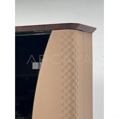 Italian Leather Curved Glass Display Cabinet - scene