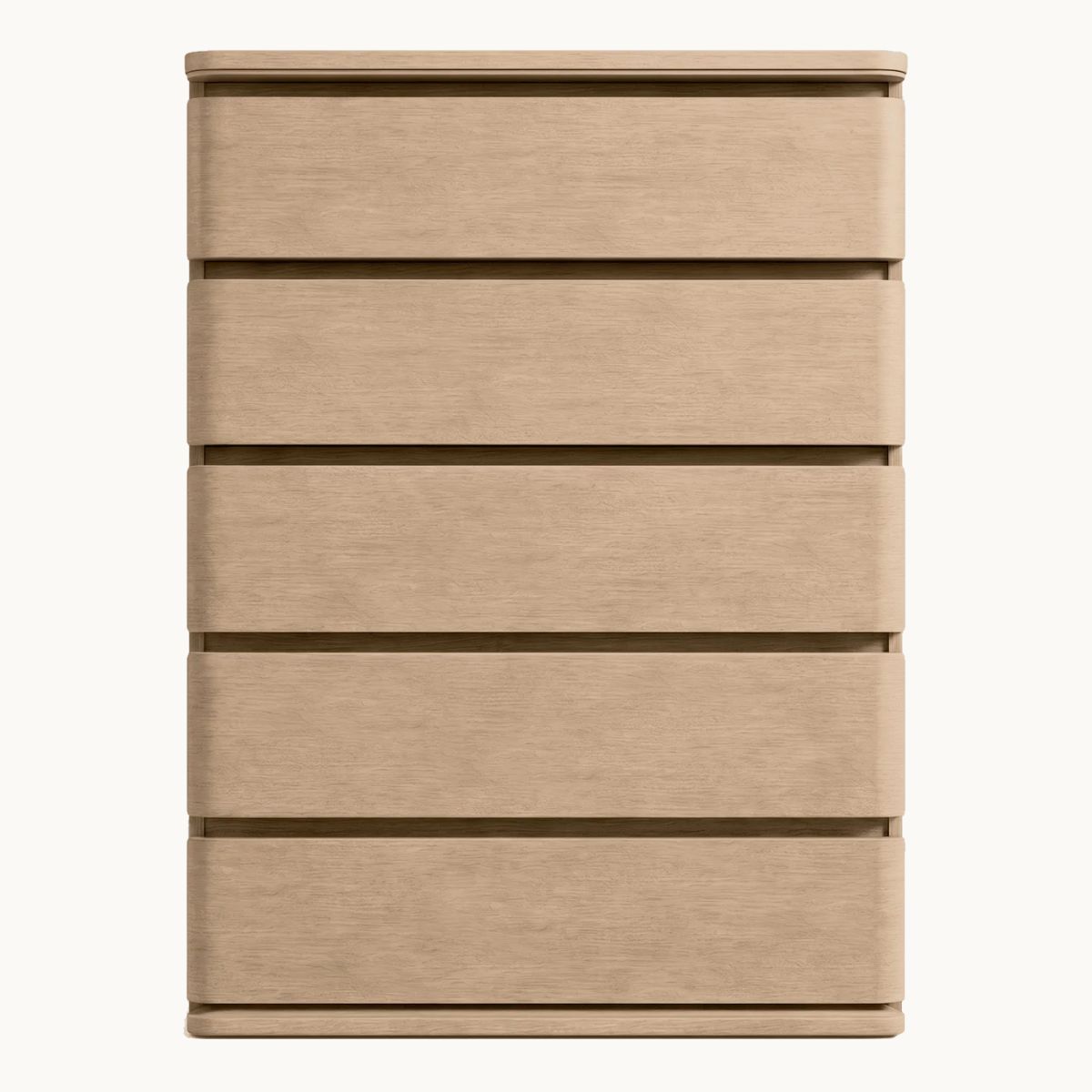 Rounded-Edge Oak Five-Drawer Chest