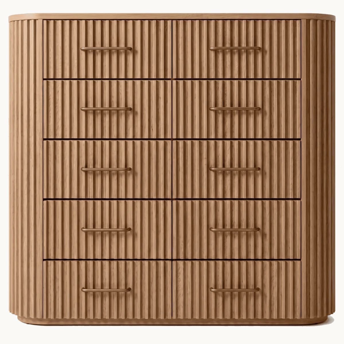 Fluted Oak Ten-Drawer Dresser Chest