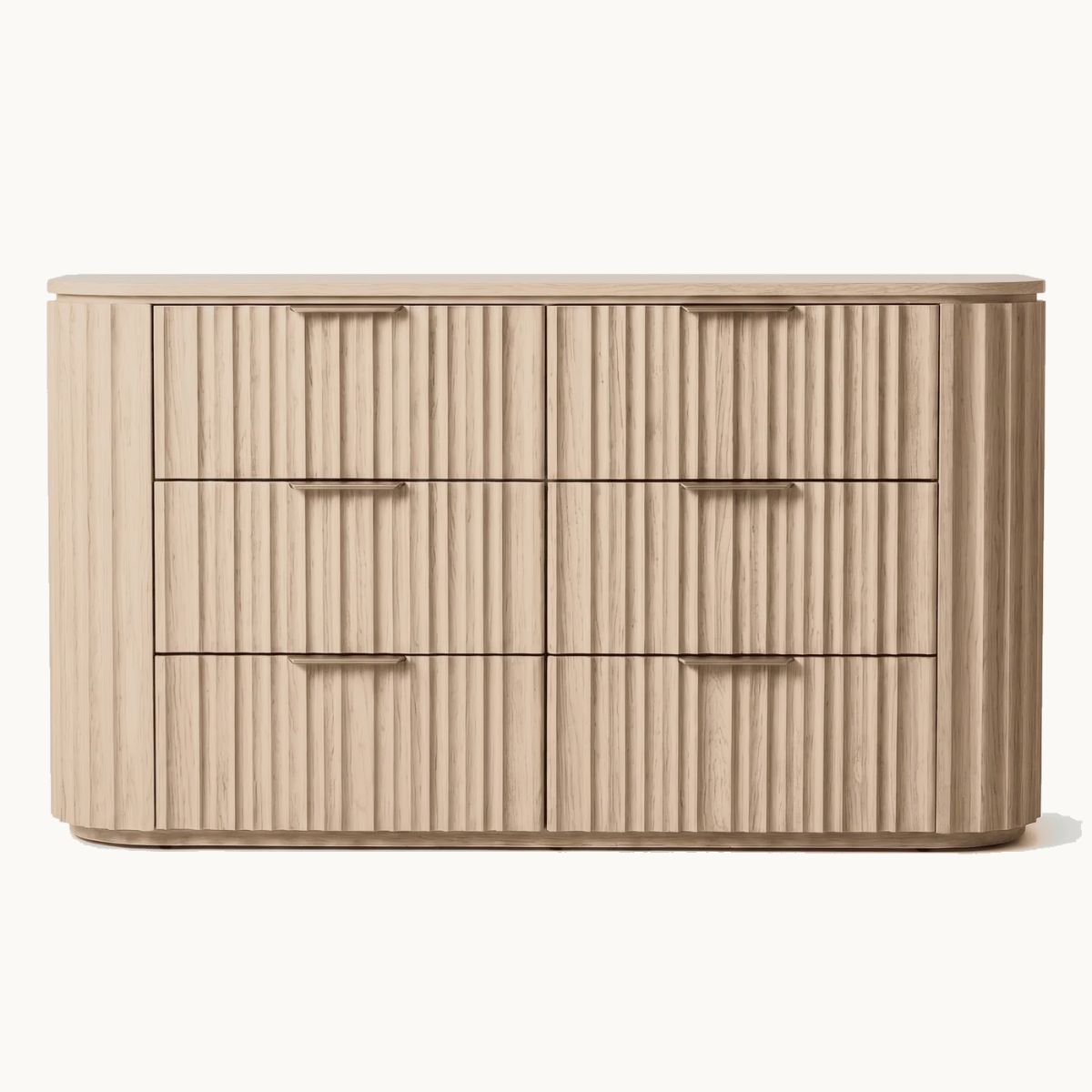 Rounded Fluted Oak Six-Drawer Dresser