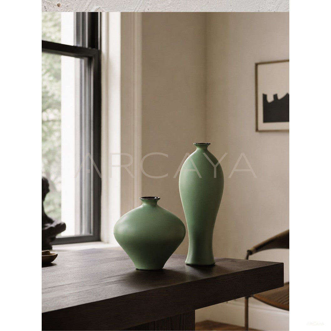 New Chinese Matte Celadon Ceramic Vase in detail