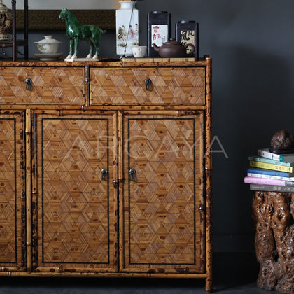 Four Door Triangle Marquetry Bamboo Sideboard - scene