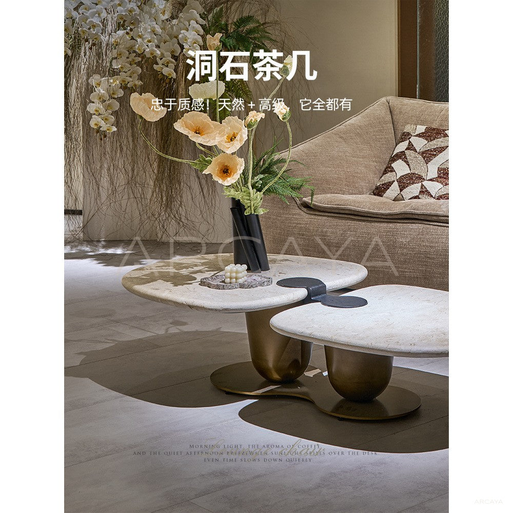 Irregular Symbiotic Travertine Coffee Table in detail
