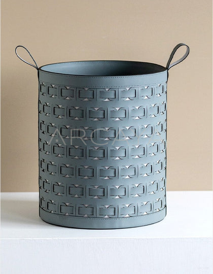 Handwoven Leather Laundry Basket With Handles - scene