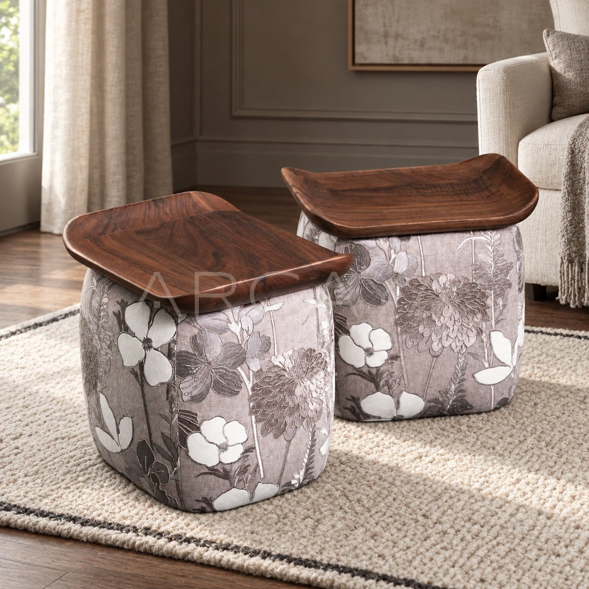 Fabric Solid Wood Tea Stool - main