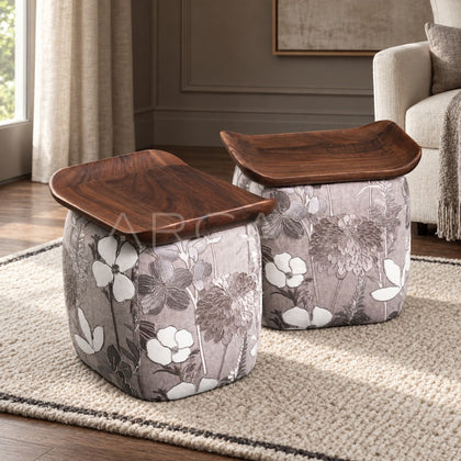 Fabric Solid Wood Tea Stool - main