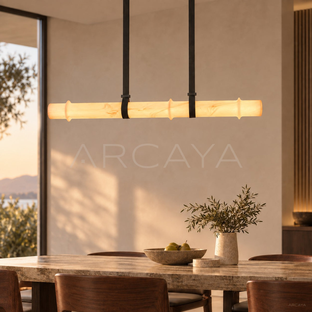 Linear Stone Bamboo Joint Pendant Light 96363 - main