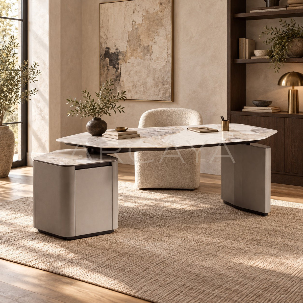 Italian Irregular Stone Leather Executive Desk in detail
