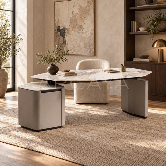 Italian Irregular Stone Leather Executive Desk - scene