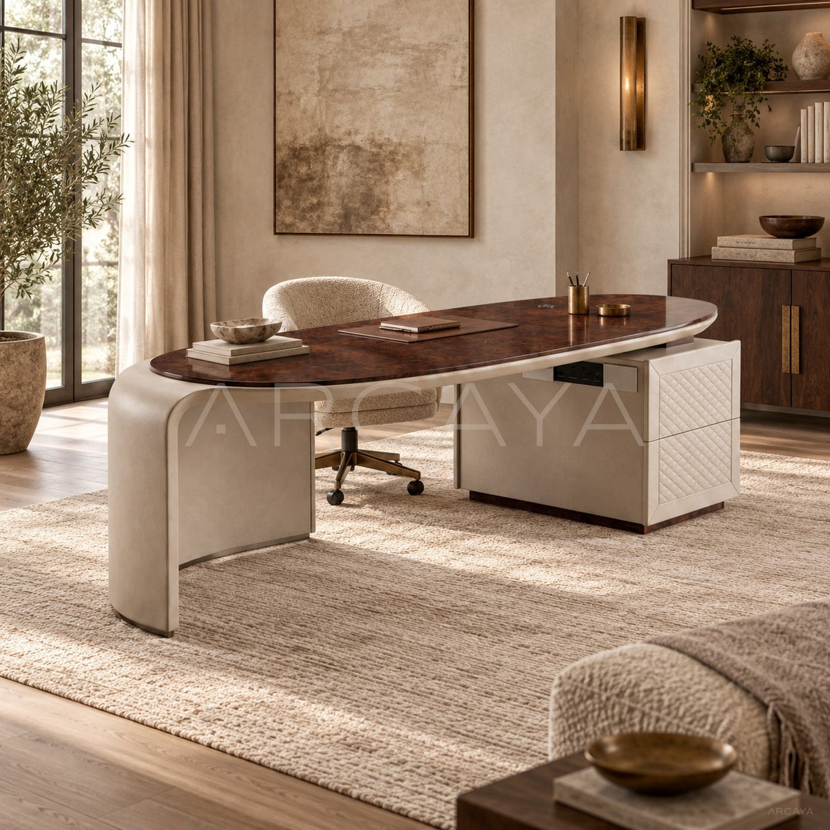Curved Leather Multifunctional Executive Desk in detail