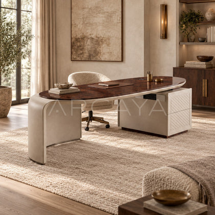 Curved Leather Multifunctional Executive Desk - scene