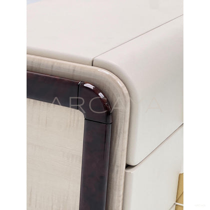 Cream Leather Ebony Curved Frame Six Drawer Chest - scene