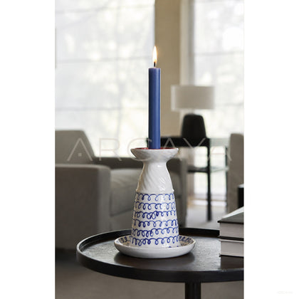 Dadan Hand Painted Blue White Candle Holder - scene