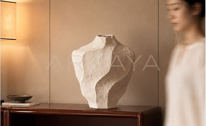 Handmade Rock Texture Ceramic Vase Dining - scene