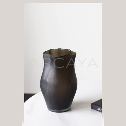 Vintage Misty Pleated Frosted Glass Vase - scene