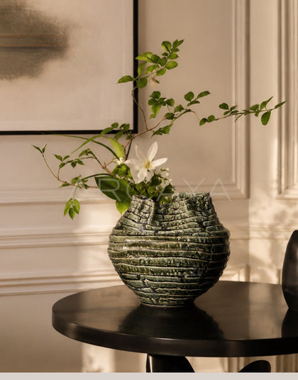 Handmade Spiral Layered Stoneware Vase - scene
