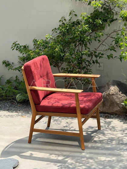 Burmese Teak Suede Red Lounge Chair - scene