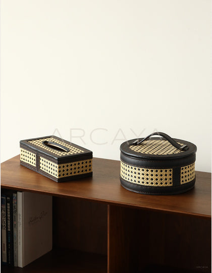 Rattan Leather Woven Storage Box - scene