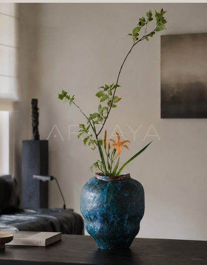 Vintage Kiln Glaze Textured Ceramic Vase - scene