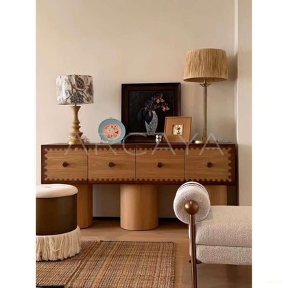 Vintage Wood Lace Trim Sideboard - scene