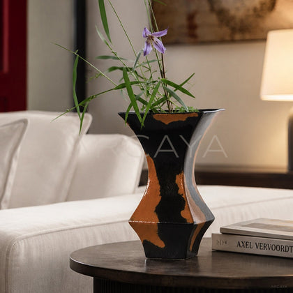 Mid Century Black Brown Kiln Glaze Vase - main