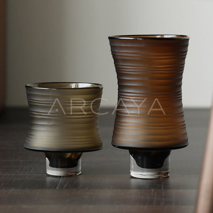 Vintage Brown Ribbed Frosted Glass Vase - main