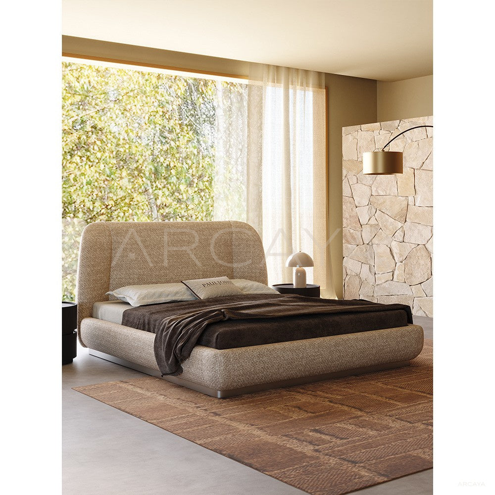 Minimalist Curved Embrace Linen Bed in detail