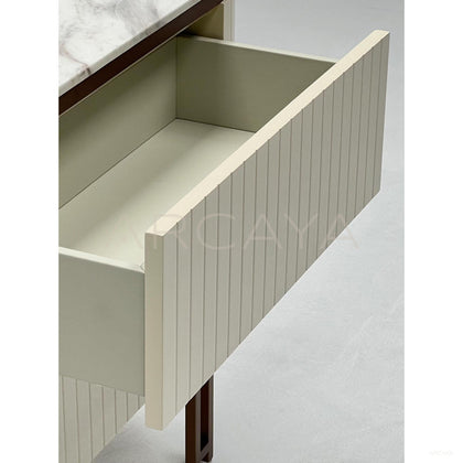 Vertical Stripe Upholstered Marble Oval Chest - scene