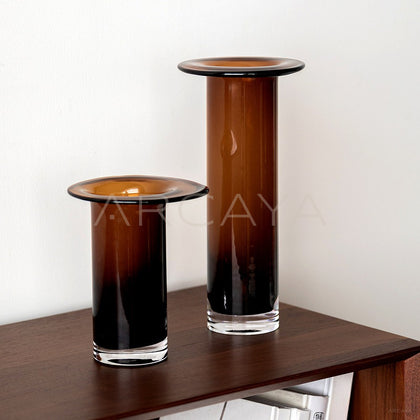 Mid Century Brown Black Gradient Cylinder Glass Vase - main