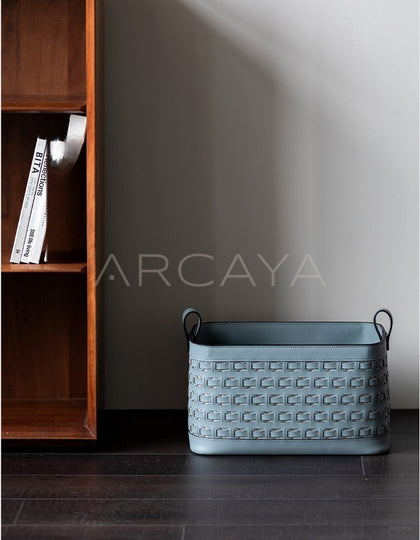 Handwoven Leather Storage Basket With Handles - scene