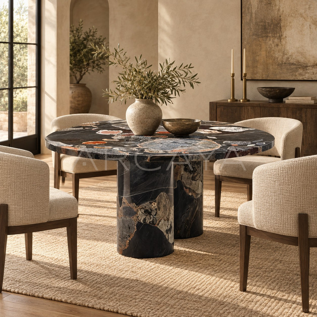 Colorful Black Glazed Table in detail
