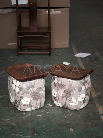 Fabric Solid Wood Tea Stool - scene