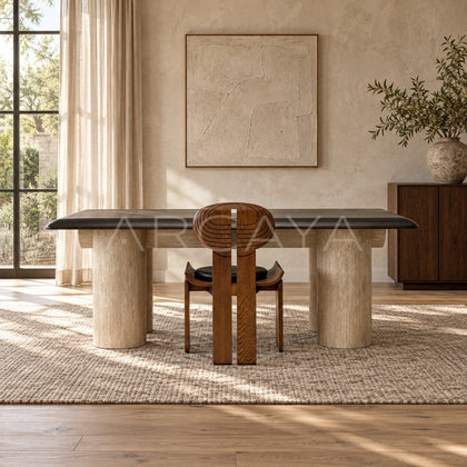 Custom Travertine Wood Dining Table - scene