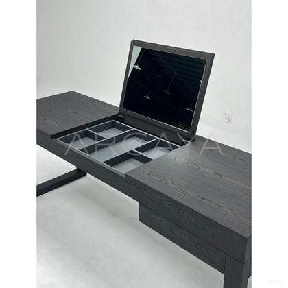 Black Oak Flip Mirror Vanity Desk Cabinet - scene