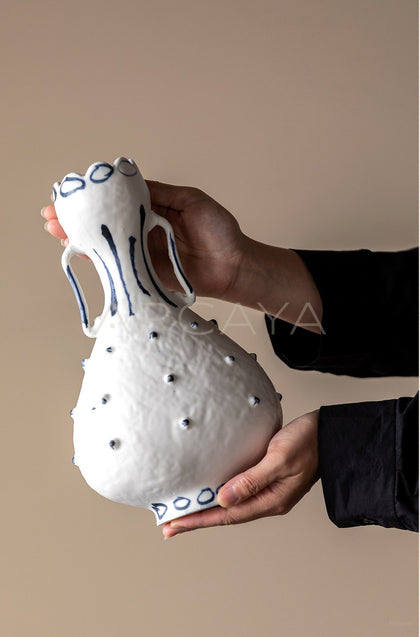 Dadan Hand Painted Dot Double Ear Vase - scene