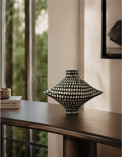 Dadan Hand Painted Checkered Vase Living Room - scene