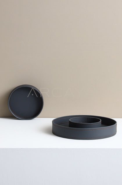 Handmade Leather Round Storage Tray - scene