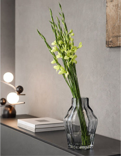 Angular Clear Glass Vase Dining - scene