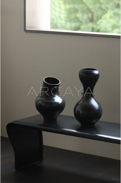 Wabi Sabi Black Double Ear Ceramic Vase - scene
