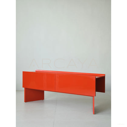 Chinese Red Lacquer Japanese Minimalist Sideboard - scene
