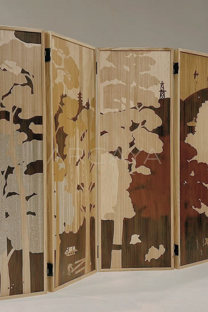 Rice Husk Marquetry Folding Screen in detail