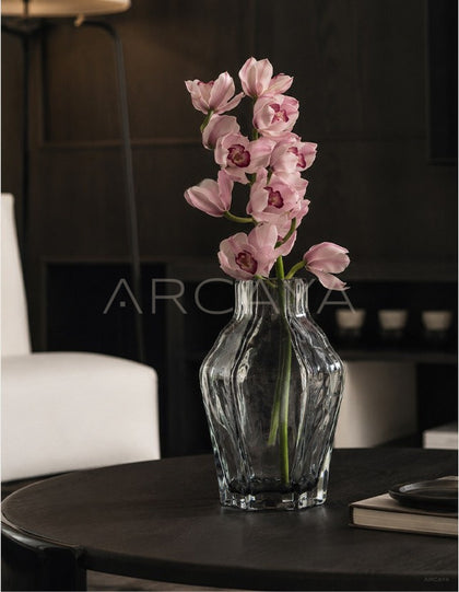 Ribbed Smoked Glass Vase - scene