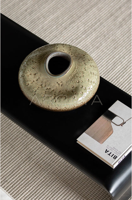 Wabi Sabi Kiln Glaze Flat Belly Ceramic Vase - scene