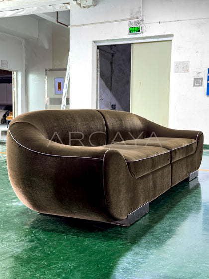 Vintage Velvet Curved Sofa - scene
