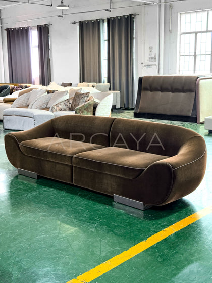 Vintage Velvet Curved Sofa - scene