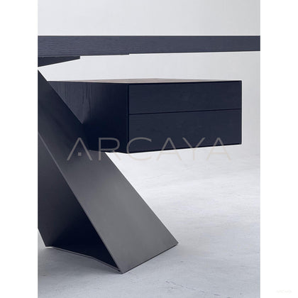 Beveled Black Wood Floating Desk - scene